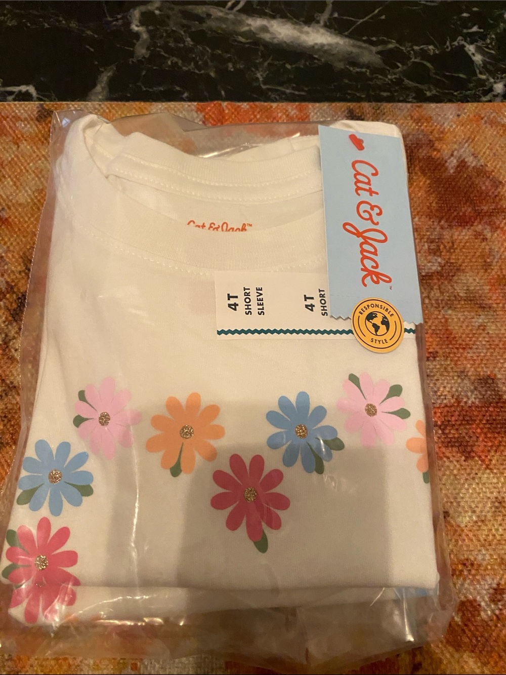 Cat & Jack White Tee with Multicolor Daisy Print - Short Sleeve